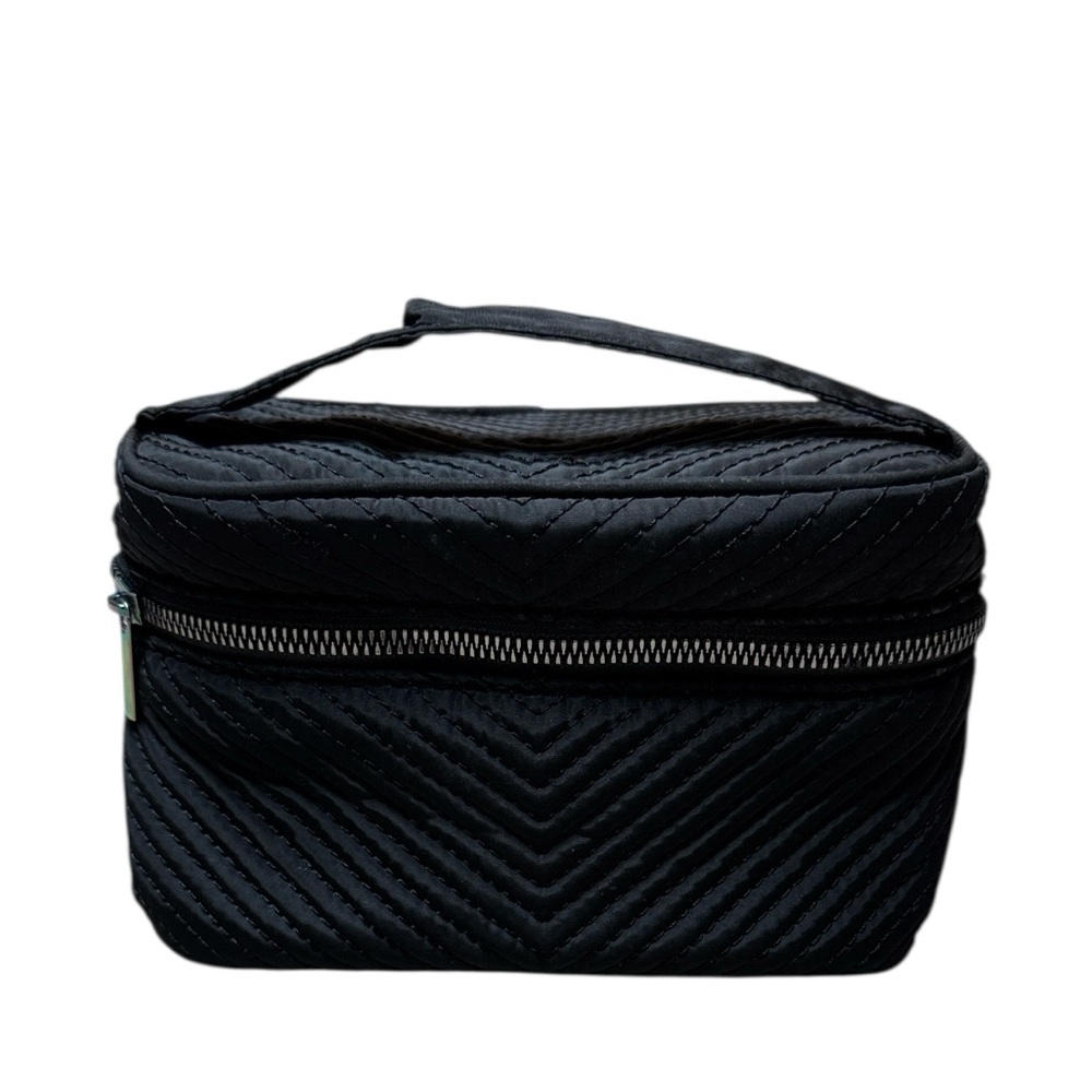 Aimee Kestenberg Chevron Quilted Cosmetic Train Case Makeup Bag Black